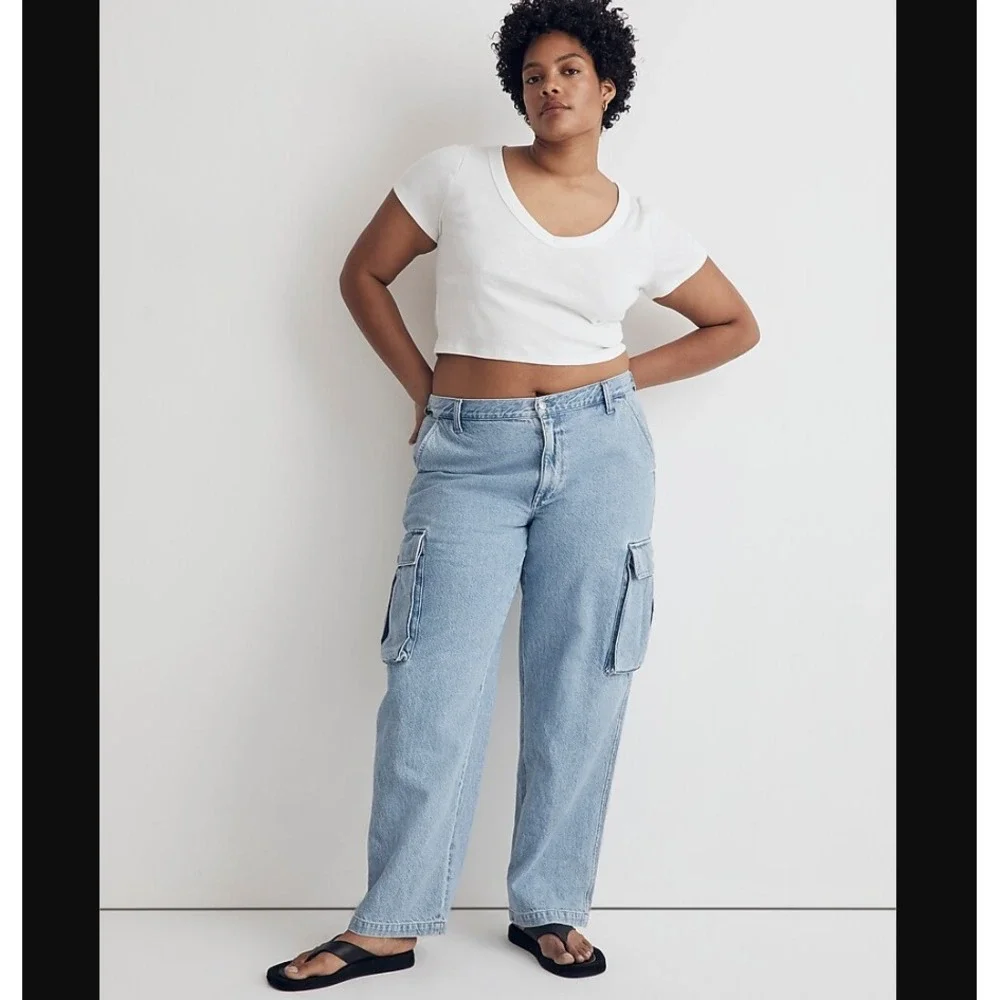 Madewell NEW NWT Womens 31 Blue Low Slung Straight Leg‎ Cargo Jeans
